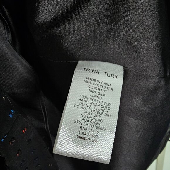 Trina Turk XL Black Rainbow Clip Dot Polkadot Tunic Top Sheer‎ Slit Bell Sleeve - Picture 12 of 15